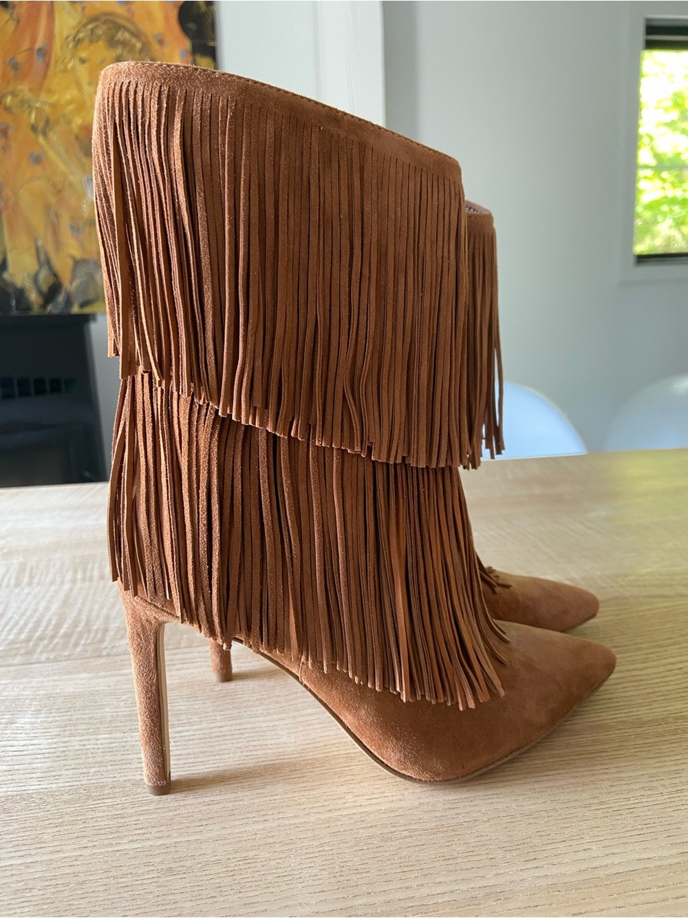 Sam Edelman Cognac Suede Fringe Ankle Boots